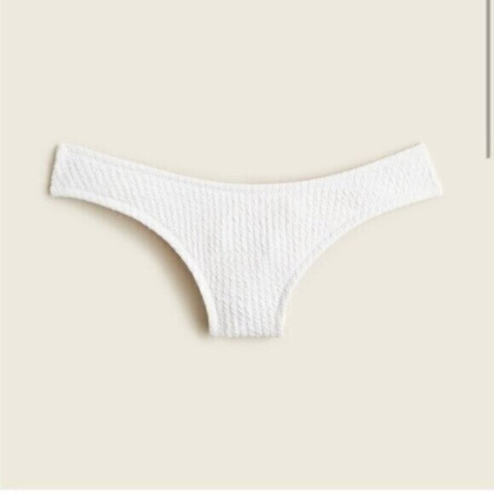 NWT J.Crew White Textured Curved Waist Cheeky Bikini Bottom Size Medium